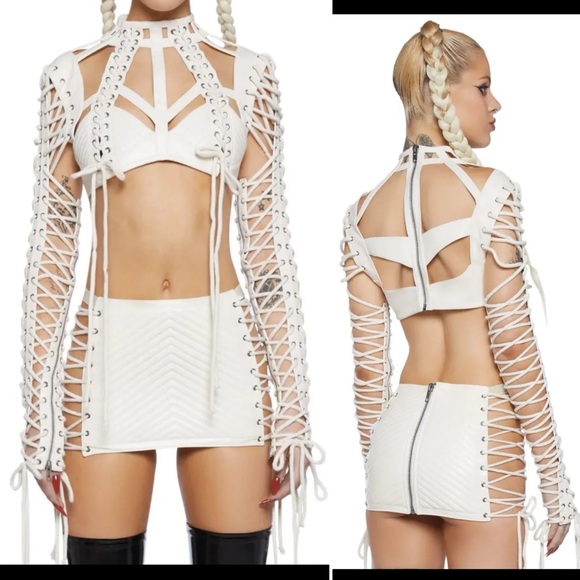 Dolls Kill Rude Awakening Lace Up Top XXL White - Picture 6 of 6